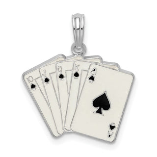 Sterling Silver Polished Enameled Cards Royal Flush Pendant