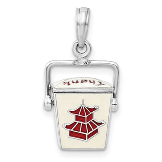 Sterling Silver Polish 3D Moveable Enamel Chinese Takeout Pendant