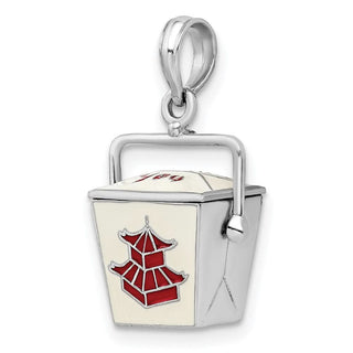 Sterling Silver Polish 3D Moveable Enamel Chinese Takeout Pendant