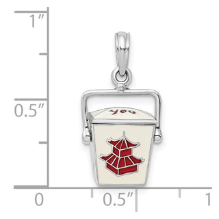 Sterling Silver Polish 3D Moveable Enamel Chinese Takeout Pendant