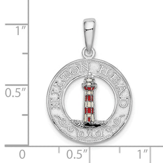 Sterling Silver Polished Enamel Hilton Head w/Lighthouse Pendant