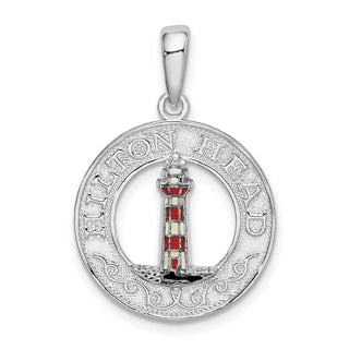 Sterling Silver Polished Enamel Hilton Head w/Lighthouse Pendant