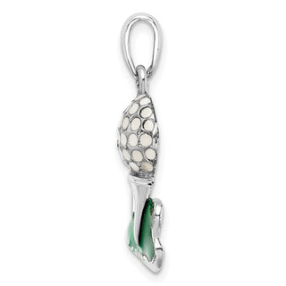 Sterling Silver Polished Enameled Golf Ball on Tee Pendant