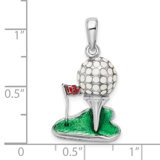 Sterling Silver Polished Enameled Golf Ball on Tee Pendant