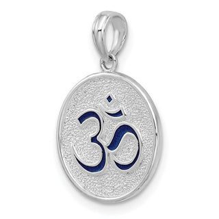 Sterling Silver Polished Reversible Enameled Ohm/Lotus Pendant