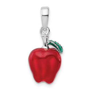 Sterling Silver Polished 3D Enameled Apple Pendant
