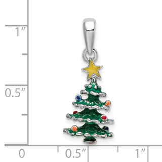 Sterling Silver Polished 3D Enameled Christmas Tree Pendant