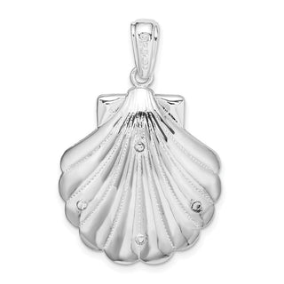Sterling Silver Polished Enameled Blue Shell w/Dolphins Pendant