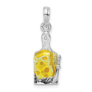 Sterling Silver Polished Enameled Cheese Board w/Knife Pendant