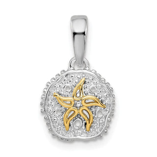 Sterling Silver Polished Sand Dollar w/14k Yellow Gold Starfish Pendant