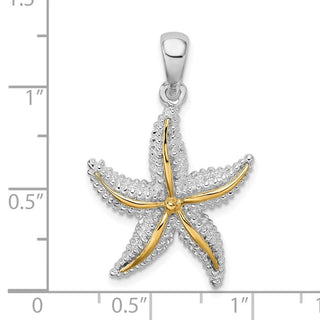 Sterling Silver Polished Starfish w/14k Yellow Gold Accent Pendant