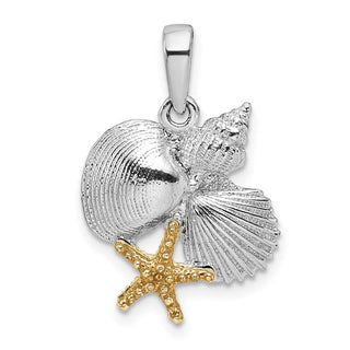 Sterling Silver Polished Shells w/14k Yellow Gold Starfish Pendant