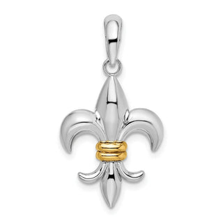 Sterling Silver Polished Fleur de Lis w/14k Yellow Gold Accent Pendant