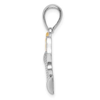 Sterling Silver Polished Golf Bag w/14k Yellow Gold Clubs Pendant