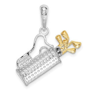 Sterling Silver Polished Golf Bag w/14k Yellow Gold Clubs Pendant