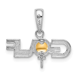 Sterling Silver Polished GOLF Tee w/14k Yellow Gold Ball Pendant