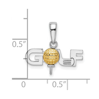 Sterling Silver Polished GOLF Tee w/14k Yellow Gold Ball Pendant