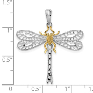 Sterling Silver Polished Dragonfly w/14k Yellow Gold Accent Pendant