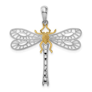 Sterling Silver Polished Dragonfly w/14k Yellow Gold Accent Pendant