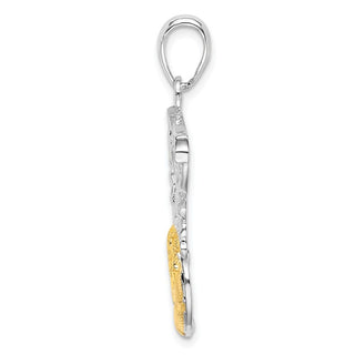 Sterling Silver Polished Net w/14k Yellow Gold Basketball Pendant