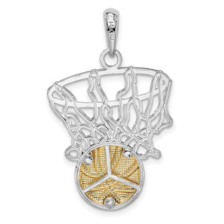 Sterling Silver Polished Net w/14k Yellow Gold Basketball Pendant
