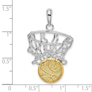 Sterling Silver Polished Net w/14k Yellow Gold Basketball Pendant