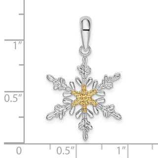 Sterling Silver Polished Lacey Snowflake w/14k Yellow Gold Center Pendant