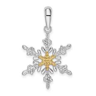 Sterling Silver Polished Lacey Snowflake w/14k Yellow Gold Center Pendant
