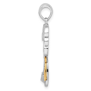Sterling Silver Polished Palm Tree w/14k Yellow Gold Sailboat Pendant