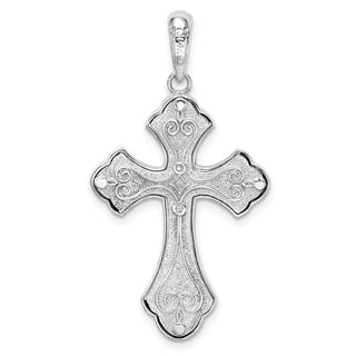 Sterling Silver Polish Filigree Budded Cross w/14k Yellow Gold Accent Pendant