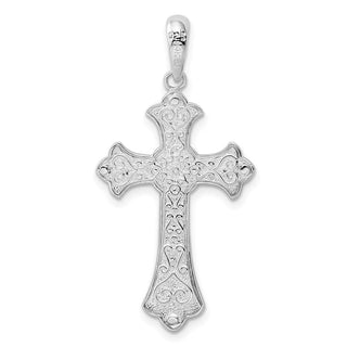 Sterling Silver Diamond-cut Fleur de Lis Cross w/14k Yellow Gold Accent Pendant