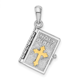 Sterling Silver Polished 3D Lords Prayer Holy Bible Pendant