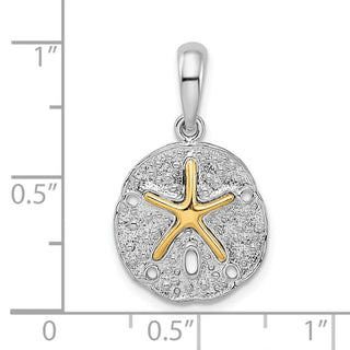 Sterling Silver Textured Sand Dollar w/14k Yellow Gold Starfish Pendant