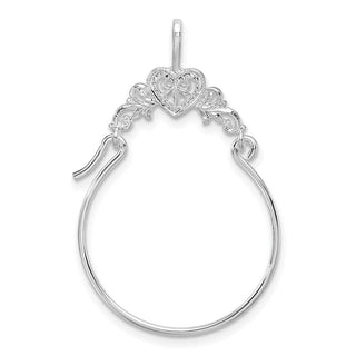 Sterling Silver Polished Heart w/Scroll Charm Holder Pendant