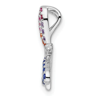 Sterling Silver Rhodium-plated Multicolor CZ Dragonfly Chain Slide Pendant
