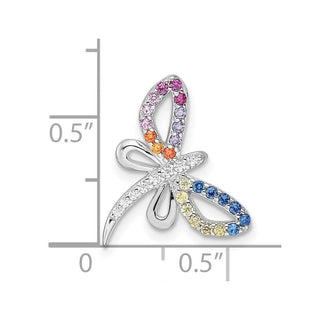 Sterling Silver Rhodium-plated Multicolor CZ Dragonfly Chain Slide Pendant