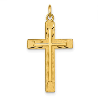 Sterling Silver Gold-plated Polished and Satin Diamond-cut Cross Pendant