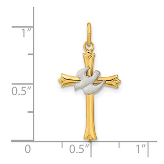 Sterling Silver Gold-plated Polished and Satin Cross and Dove Pendant