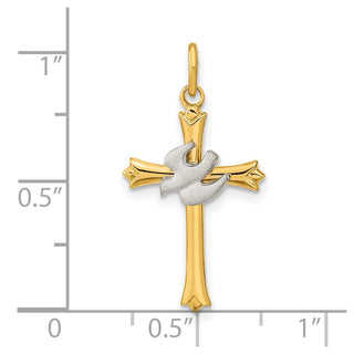 Sterling Silver Gold-plated Polished and Satin Cross and Dove Pendant