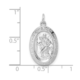 Sterling Silver Rhodium-plated Polished Solid Saint Christopher Pendant