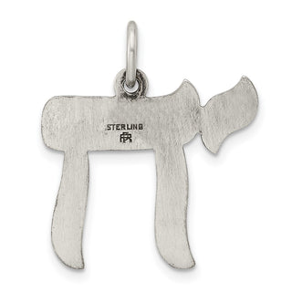 Sterling Silver Solid Antiqued and Textured Chai Symbol Charm QC11236