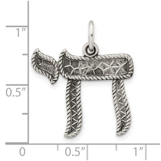Sterling Silver Solid Antiqued and Textured Chai Symbol Charm QC11236
