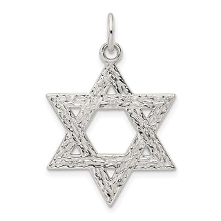 Sterling Silver Polished Textured Solid Star of David Charm