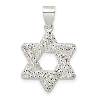 Sterling Silver Polished and Textured Solid Star of David Pendant