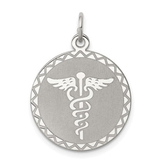 Sterling Silver Rhodium-plated Caduceus Disc Charm