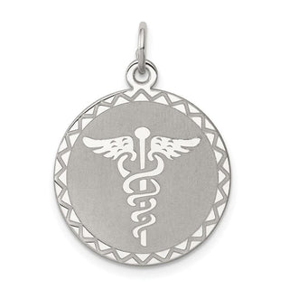 Sterling Silver Rhodium-plated Caduceus Disc Charm