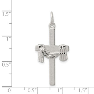 Sterling Silver Satin Diamond-cut Draped Cross Charm
