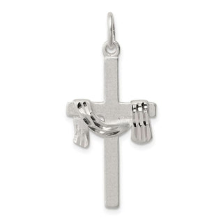 Sterling Silver Satin Diamond-cut Draped Cross Charm