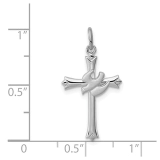 Sterling Silver Rhodium-plated Holy Spirit Cross with Dove Charm