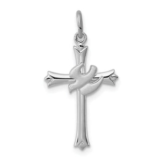 Sterling Silver Rhodium-plated Holy Spirit Cross with Dove Charm